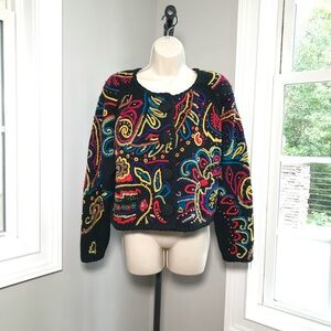 Vintage Michael Simon Embroidered Cropped Cardigan - Women’s One Size Fits All